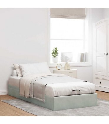 vidaXL Ottoman Bed Frame No Mattress Light Grey Single Velvet