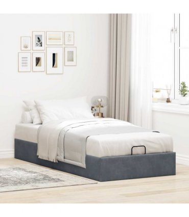 vidaXL Ottoman Bed Frame No Mattress Dark Grey Single Velvet