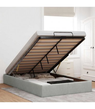 vidaXL Ottoman Bed Frame No Mattress Light Grey Double Velvet