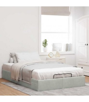 vidaXL Ottoman Bed Frame No Mattress Light Grey Double Velvet