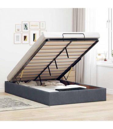 vidaXL Ottoman Bed Frame No Mattress Dark Grey Double Velvet