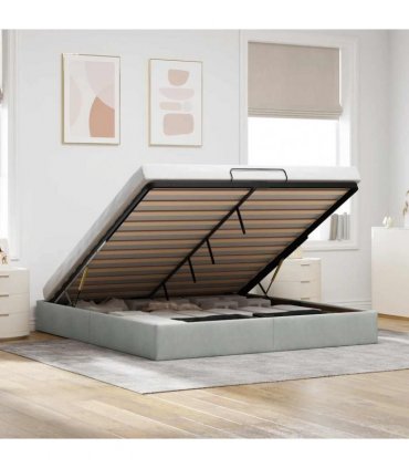 vidaXL Ottoman Bed Frame No Mattress Light Grey Super King Velvet