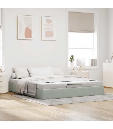 vidaXL Ottoman Bed Frame No Mattress Light Grey Super King Velvet