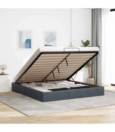 vidaXL Ottoman Bed Frame No Mattress Dark Grey Super King Velvet