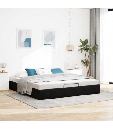 vidaXL Ottoman Bed Frame No Mattress Black Super King Velvet