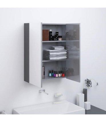 vidaXL Bathroom Mirror Cabinet 60x15x75 cm MDF Shining Grey