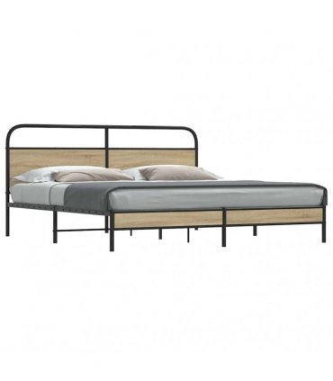 vidaXL Metal Bed Frame without Mattress Smoked Oak 183x213 cm