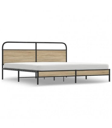 vidaXL Metal Bed Frame without Mattress Smoked Oak 193x203 cm