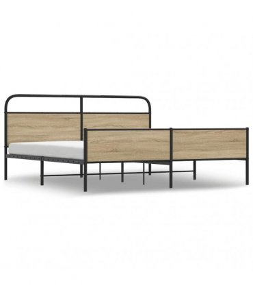 vidaXL Metal Bed Frame without Mattress Smoked Oak 193x203 cm