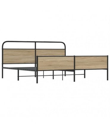 vidaXL Metal Bed Frame without Mattress Smoked Oak 193x203 cm