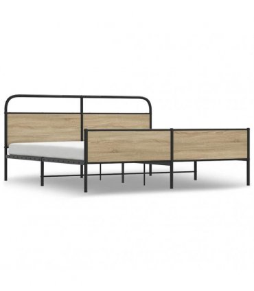 vidaXL Metal Bed Frame without Mattress Smoked Oak 150x200 cm