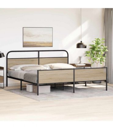 vidaXL Metal Bed Frame without Mattress Smoked Oak 150x200 cm