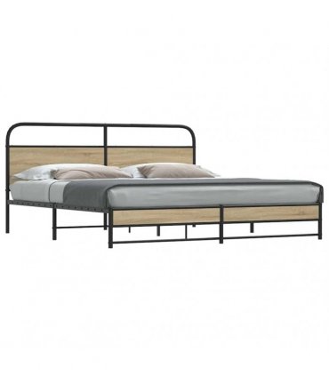 vidaXL Metal Bed Frame without Mattress Smoked Oak 183x213 cm