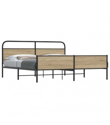vidaXL Metal Bed Frame without Mattress Smoked Oak 193x203 cm