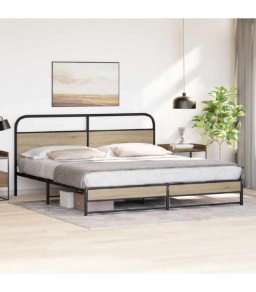vidaXL Metal Bed Frame without Mattress Smoked Oak 200x200 cm