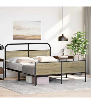 vidaXL Metal Bed Frame without Mattress Sonoma Oak 150x200 cm