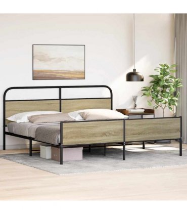 vidaXL Metal Bed Frame without Mattress Sonoma Oak 193x203 cm