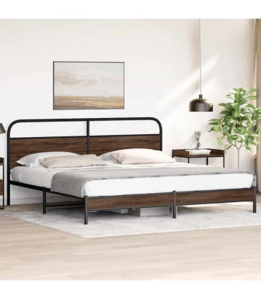 vidaXL Metal Bed Frame without Mattress Brown Oak 193x203 cm