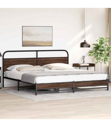 vidaXL Metal Bed Frame without Mattress Brown Oak 193x203 cm