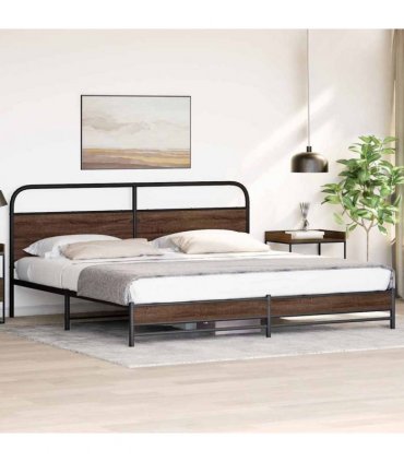 vidaXL Metal Bed Frame without Mattress Brown Oak 200x200 cm