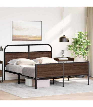 vidaXL Metal Bed Frame without Mattress Brown Oak 150x200 cm
