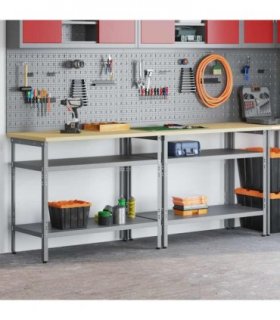 vidaXL Work Bench Set 2 pcs Beige and Grey 200 x 55 x 85 cm Steel