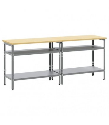 vidaXL Work Bench Set 2 pcs Beige and Grey 200 x 55 x 85 cm Steel