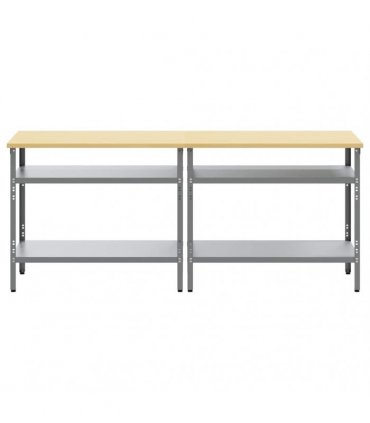 vidaXL Work Bench Set 2 pcs Beige and Grey 200 x 55 x 85 cm Steel