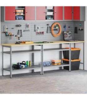 vidaXL Work Bench Set 3 pcs Beige and Grey 255 x 55 x 85 cm Steel
