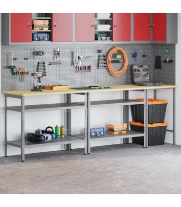 vidaXL Work Bench Set 3 pcs Beige and Grey 255 x 55 x 85 cm Steel
