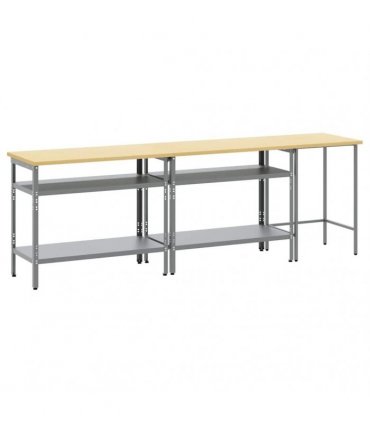 vidaXL Work Bench Set 3 pcs Beige and Grey 255 x 55 x 85 cm Steel