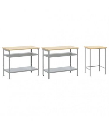 vidaXL Work Bench Set 3 pcs Beige and Grey 255 x 55 x 85 cm Steel