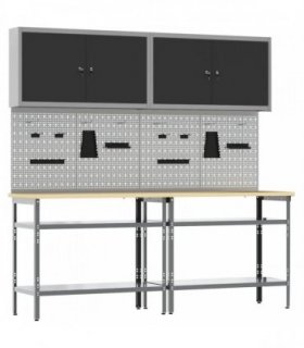 vidaXL Work Bench Set 8 pcs Black and Grey 200 x 55 x 200 cm Steel