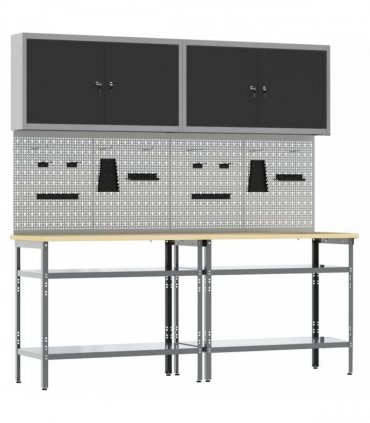 vidaXL Work Bench Set 8 pcs Black and Grey 200 x 55 x 200 cm Steel