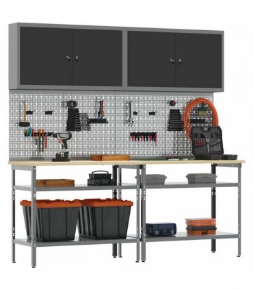vidaXL Work Bench Set 8 pcs Black and Grey 200 x 55 x 200 cm Steel