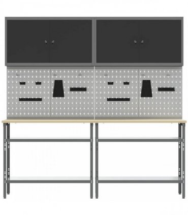 vidaXL Work Bench Set 8 pcs Black and Grey 200 x 55 x 200 cm Steel
