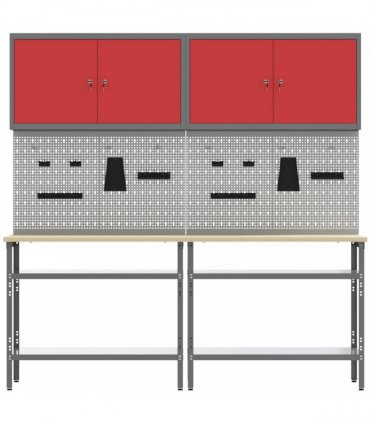 vidaXL Work Bench Set 8 pcs Red and Grey 200 x 55 x 200 cm Steel