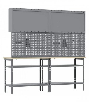 vidaXL Work Bench Set 8 pcs Red and Grey 200 x 55 x 200 cm Steel