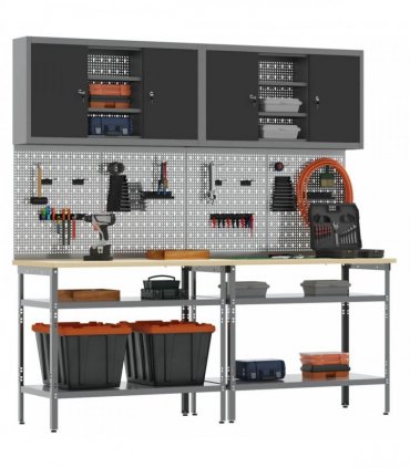 vidaXL Work Bench Set 8 pcs Black and Grey 200 x 55 x 200 cm Steel