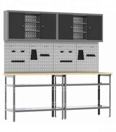 vidaXL Work Bench Set 8 pcs Black and Grey 200 x 55 x 200 cm Steel