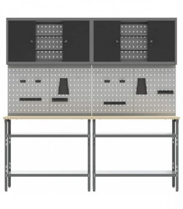 vidaXL Work Bench Set 8 pcs Black and Grey 200 x 55 x 200 cm Steel
