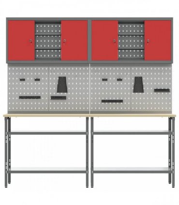 vidaXL Work Bench Set 8 pcs Red and Grey 200 x 55 x 200 cm Steel