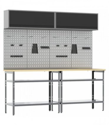 vidaXL Work Bench Set 8 pcs Black and Grey 200 x 55 x 200 cm Steel