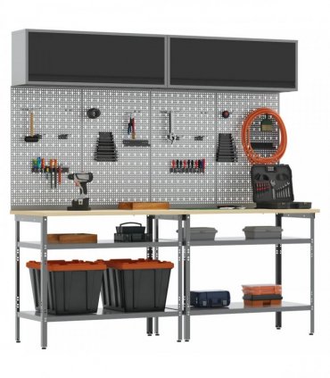 vidaXL Work Bench Set 8 pcs Black and Grey 200 x 55 x 200 cm Steel