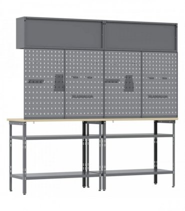vidaXL Work Bench Set 8 pcs Black and Grey 200 x 55 x 200 cm Steel