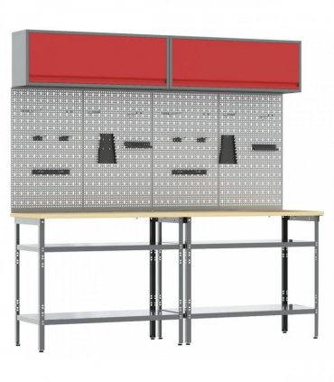 vidaXL Work Bench Set 8 pcs Red and Grey 200 x 55 x 200 cm Steel