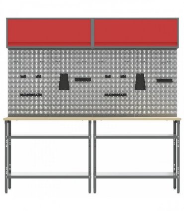 vidaXL Work Bench Set 8 pcs Red and Grey 200 x 55 x 200 cm Steel