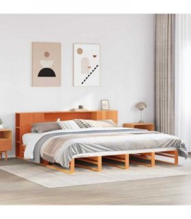 vidaXL Bookcase Bed without Mattress Wax Brown 200x200 cm Solid Wood