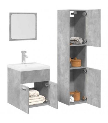 vidaXL 4 Piece Bathroom Furniture Set Concrete Grey Engineered Wood