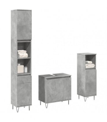 vidaXL 3 Piece Bathroom Furniture Set Concrete Grey Engineered Wood